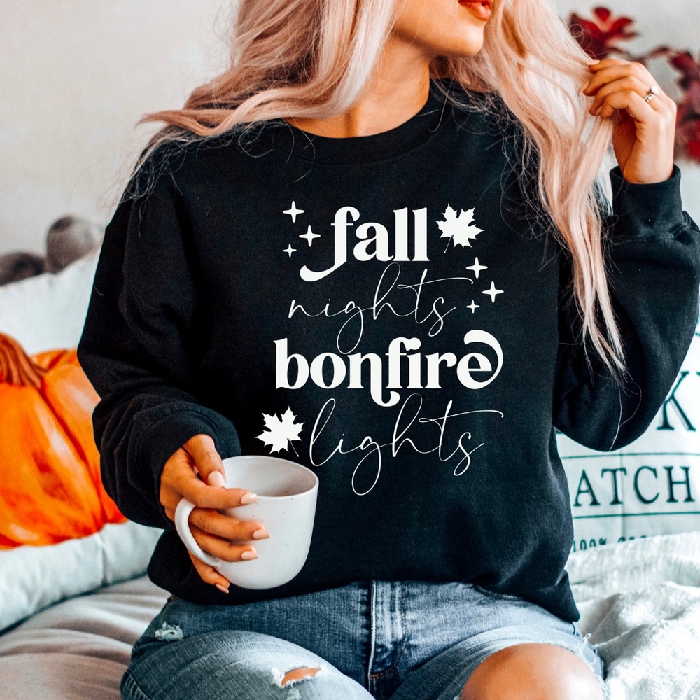 Fall Nights Bonfire Lights Sweatshirt Women, Fall Sweatshirt, Autumn Sweatshirt - Picture 1 of 2